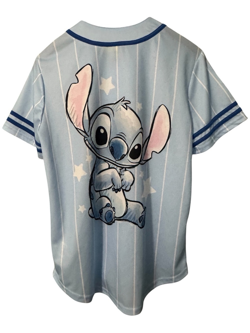 Official Disney Lilo & Stitch Light Blue Pinstripe Baseball Jersey Shirt Medium - Picture 2 of 4